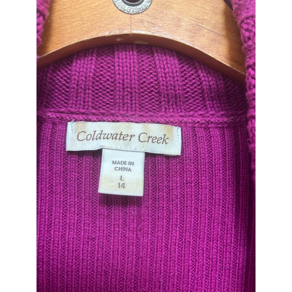 Coldwater Creek Magenta Purple Cable Knit Shawl Collar Sweater Womens Large‎